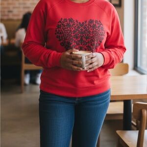 NWOT: 3x Red Sweatshirt with Black Heart Design